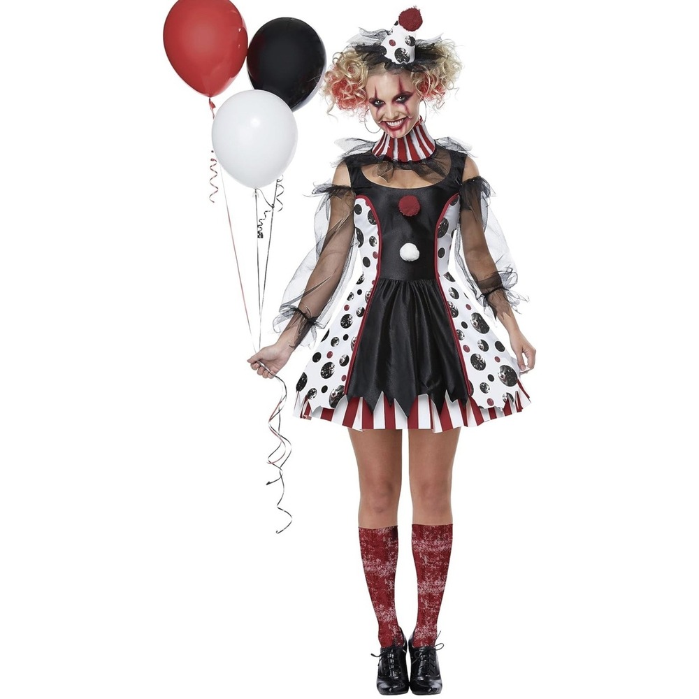 California Costumes Womens Creepy Clown Costume Large Black/White/Red
